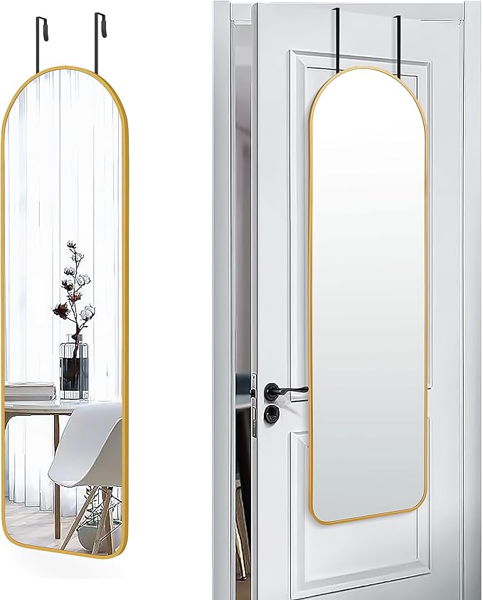 SCWF-GZ 47x14 Mirror Full Length Back Door Hanging or Wall Mounted Aluminum Metal Frame Arch Mirrors for Entryway Bedroom Bathroom Dressing Living Room 47 14 inch Gold