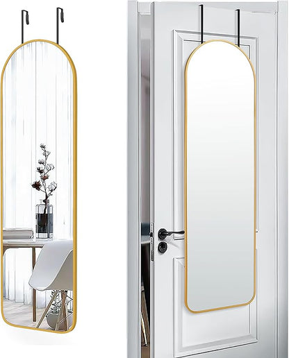 SCWF-GZ 47x14 Mirror Full Length Back Door Hanging or Wall Mounted Aluminum Metal Frame Arch Mirrors for Entryway Bedroom Bathroom Dressing Living Room 47 14 inch Gold