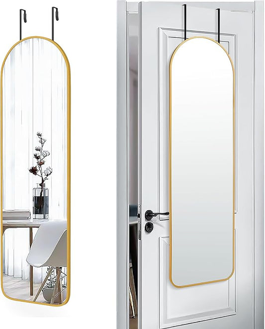 SCWF-GZ 47x14 Mirror Full Length Back Door Hanging or Wall Mounted Aluminum Metal Frame Arch Mirrors for Entryway Bedroom Bathroom Dressing Living Room 47 14 inch Gold