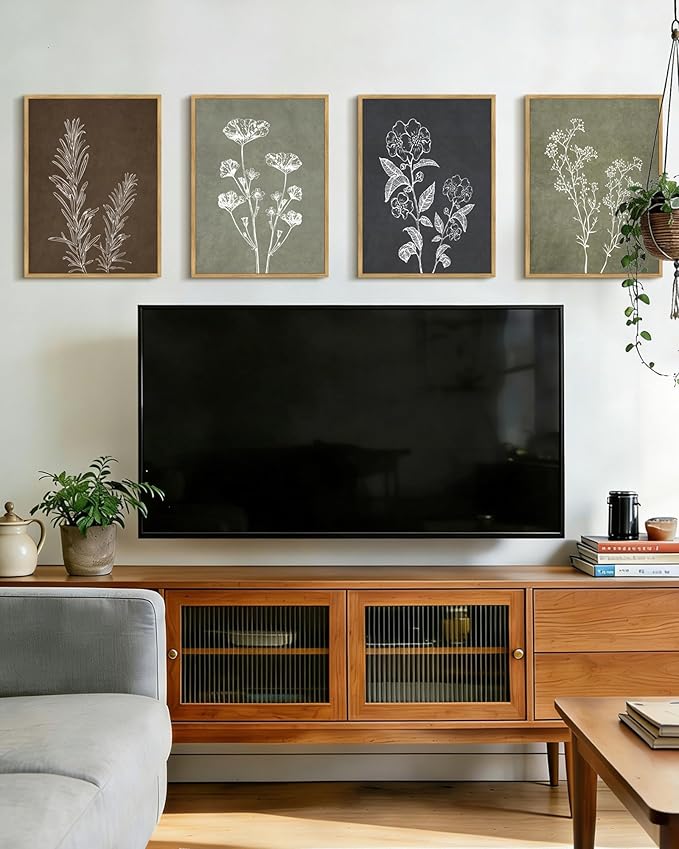 Drsoum Botanical Wall Art Framed Boho Wall Art Decor Wooded Vintage Print Modern Farmhouse Home Kitchen Decor 11x14inx4pcs