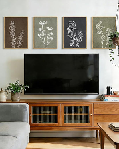 Drsoum Botanical Wall Art Framed Boho Wall Art Decor Wooded Vintage Print Modern Farmhouse Home Kitchen Decor 11x14inx4pcs