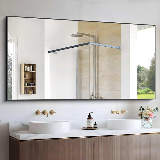 COFENY Black Bathroom Mirror for Wall, 60x30 Inch Rectangle Mirrors with Metal Frame, Modern Vanity Wall Mirror Decor for Bathroom Living Room, Entryway Hangs Horizontal or Vertical