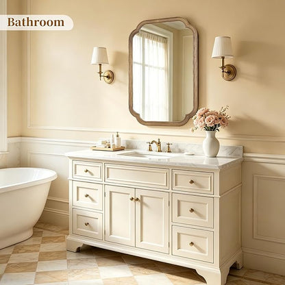 HOMECOOKIN Wood Bathroom Mirror for Wall Decor Arched Rounded Corner Rustic Wood Frame Wall Mirror Home Decorative for Vanity, Living Room, Bedroom, Entryway (20 x 30 inch, Honey A)