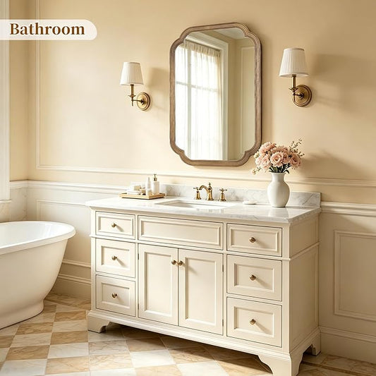 HOMECOOKIN Wood Bathroom Mirror for Wall Decor Arched Rounded Corner Rustic Wood Frame Wall Mirror Home Decorative for Vanity, Living Room, Bedroom, Entryway (20 x 30 inch, Honey A)