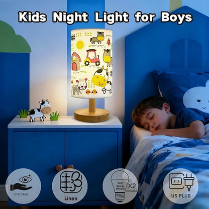 Kids Night Light with 3 Color Temperatures - Animals Desk Lamp for Nursery & Toddler Rooms, Boho Wood Base Bedroom Lamp, Safe Gift for Boys, Girls, Baby & Kids Playroom