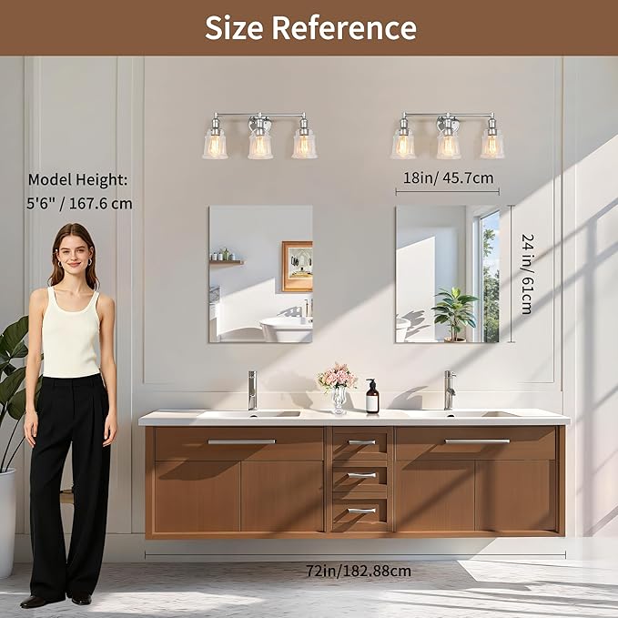 CILIBER Frameless Mirrors for Wall, 2-Pack 18x24 Vanity Mirrors with Polished Edge, Rectangle Bathroom Mirror for Over Sink, Bedroom, Entryway, Horizontal or Vertical, 3mm Tempered Glass