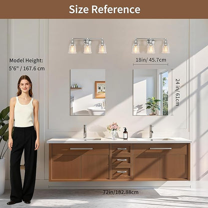 CILIBER Frameless Mirrors for Wall, 2-Pack 18x24 Vanity Mirrors with Polished Edge, Rectangle Bathroom Mirror for Over Sink, Bedroom, Entryway, Horizontal or Vertical, 3mm Tempered Glass