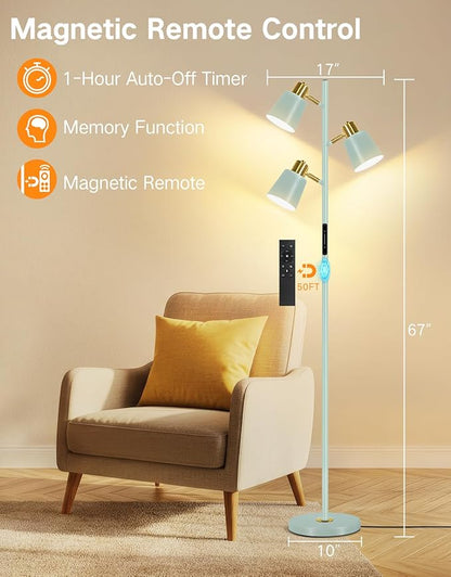 OUTON Tree Floor Lamp, LED Dimmable Floor Lamp with Remote and Touch Slide Control, 4 Color Temperatures, 3 Rotatable Lights, Modern Standing Lamp for Living Room Bedroom Office, Bulbs Included,Teal