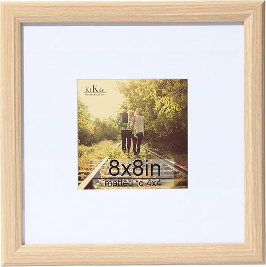 KTKDE 8x8 Picture Frame Real Glass, Display Pictures 4x4 with Mat or 8x8 Without Mat, Modern Style Wood Composite Frame,Gallery Wall Frame & Table Top Display，best gift
