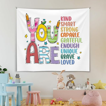 Soft Flannel Wall Tapestry – You Are Kind ,You Are Smart Inspirational Tapestry,Colorful Wall Hanging Decor for Bedroom Living Room Kids Room Decor,Birthday Party Wall Art Decoration 59x51 inch (Colorful-You are kind)