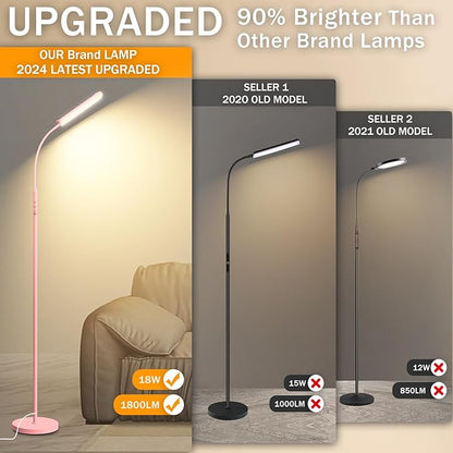 marctronic Pink LED Floor Lamp, 18W 1800LM Bright Floor Lamp with Remote & Works with Smart Plug, Dimmable Timing Eye Caring Reading Light Modern Standing Floor Lamps for Living Room Bedroom Office