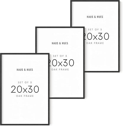 HAUS AND HUES 20x30 Black Oak Frame Set of 3 - Large Poster Holders for Wall & Gallery