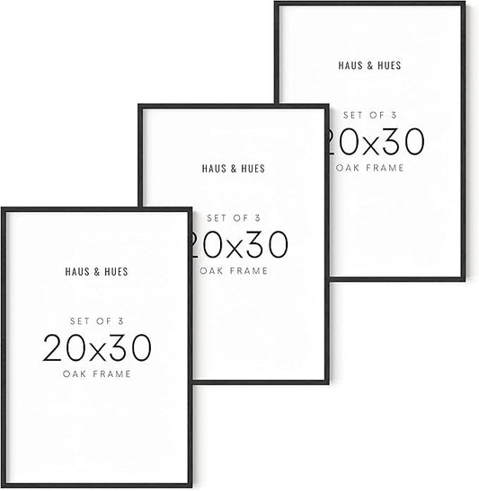 HAUS AND HUES 20x30 Black Oak Frame Set of 3 - Large Poster Holders for Wall & Gallery