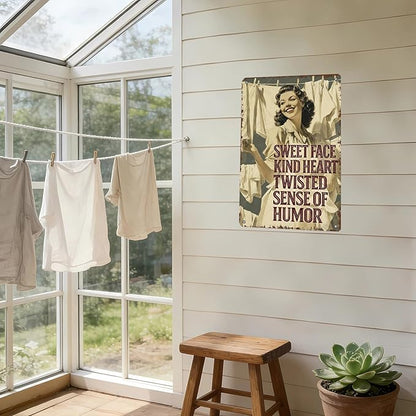 Laundry Room Wall Decor Sweet Face Kind Heart Twisted Sense Of Humor Metal Tin Sign Farmhouse Rustic Art Plaque Rustic Laundry Decor 16x12 Inch