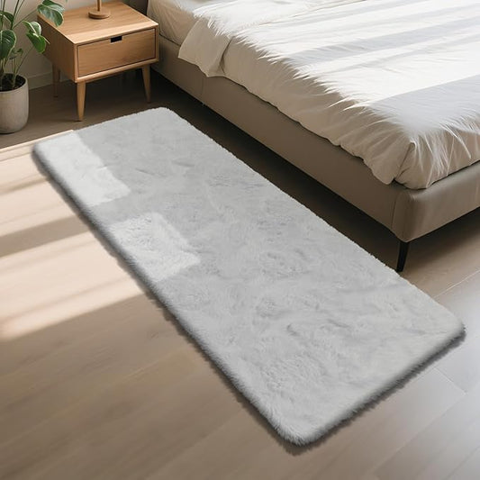 Soft Runner Rugs for Bedroom, White 2x6 Area Rugs Fluffy Rug Shag Area Rug Carpet, Bedside Rug for Living Room Bedroom Kids Room Home Decor
