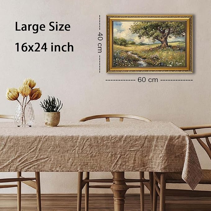 YD&YZY Gold Framed Vintage Wall Art Canvas Spring Country Landscape Wall Decor Wildflower Farmhouse Painting Rustic Nature Picture Cottagecore Print for Living Room Bedroom 16x24 inch Framed
