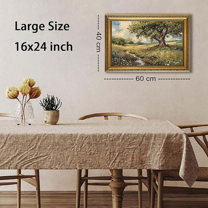 YD&YZY Gold Framed Vintage Wall Art Canvas Spring Country Landscape Wall Decor Wildflower Farmhouse Painting Rustic Nature Picture Cottagecore Print for Living Room Bedroom 16x24 inch Framed