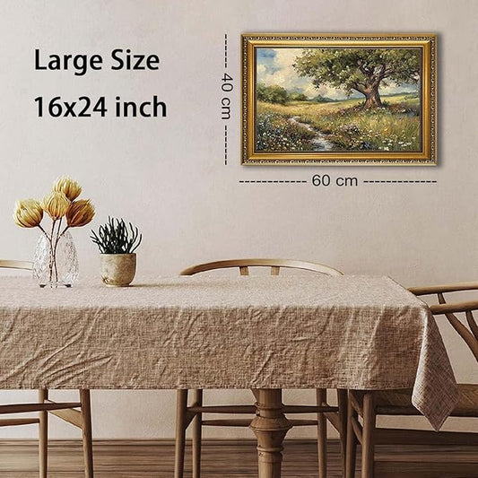 YD&YZY Gold Framed Vintage Wall Art Canvas Spring Country Landscape Wall Decor Wildflower Farmhouse Painting Rustic Nature Picture Cottagecore Print for Living Room Bedroom 16x24 inch Framed