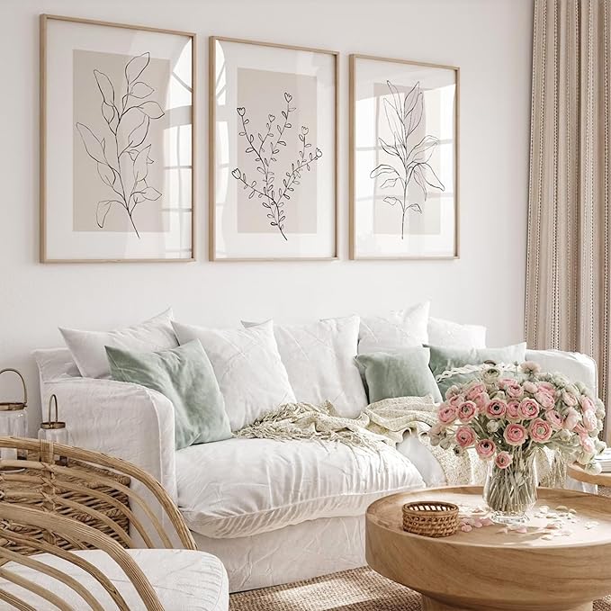 Neutral Botanical Prints Wall Art Decor Plant Minimalist Canvas Pictures Vintage Beige Wall Art Modern Farmhouse Line Poster Boho Abstract Painting Artwork for Bedroom 24x36 Inch Unframed Set of 3