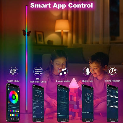 2 Pack Corner Floor Lamp - 57'' Tall RGB Lamp with Music Sync, 16 Million Colors, 88 LED Dual RGB White, Voice & App Control Mood Light with Timer & Remote for Gaming, Bedroom & Living Room