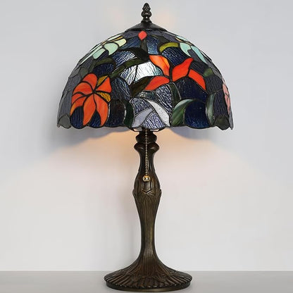 Tiffany Lamp Stained Glass Table Lamp Bedside Reading Lamp 12 x 19” Irises Style Decorative Lamp for Desk Study Living Room Bedroom Office Light Decor Gift