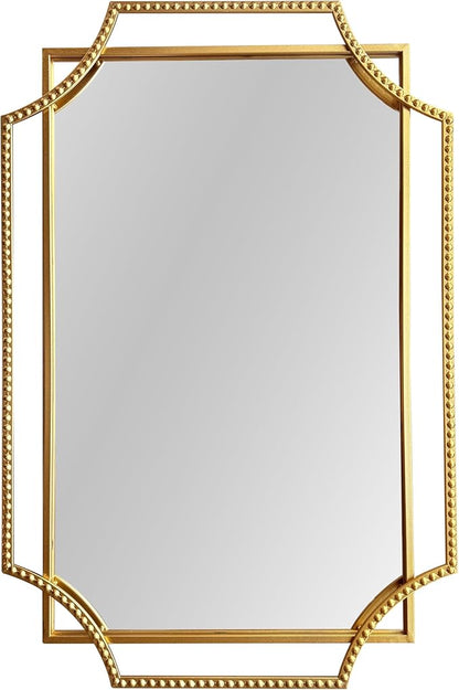 Gold Bathroom Mirror with Metal Frame 24"x36" Antique Beaded Decorative Wall Vanity Mirror Rectangle Polished Beveled Mirrors for Bedroom Entryway Fireplace