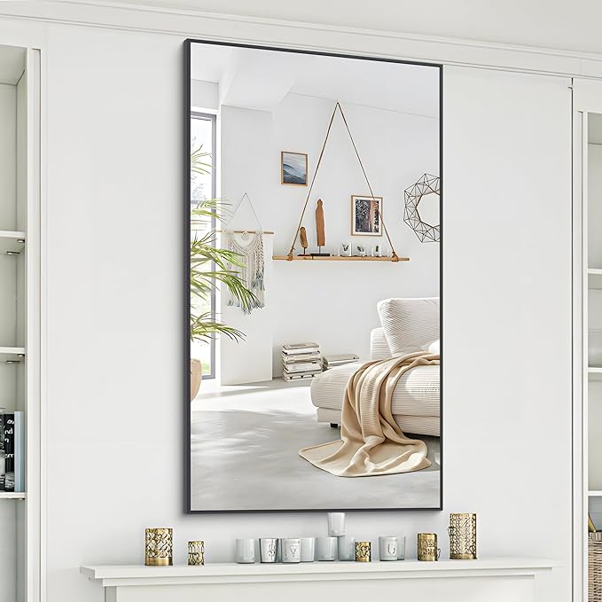 COFENY 48x24In Black Bathroom Mirror for Wall, Rectangle Mirrors with Metal Frame, Bathroom Rectangular Mirror Modern Wall Mirror for Bedroom Living Room, Entryway Hangs Horizontal or Vertical