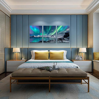 MHARTK66 Landscape Wall Art for Living Room Wall Decor for Bedroom Office Decor Abstract Mountain Aurora Painting 3 Piece Scenic Framed Canvas Art Prints Ready to Hang Wall Pictures Home Decor