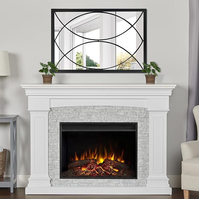 HQiJun Black Rectangle Wall Mirror, Farmhouse Decorative Mirror for Entryway, Living Room, Bedroom, Hallway, Fireplace, Accent Wall Decor (Black2, 30'' x 20'')