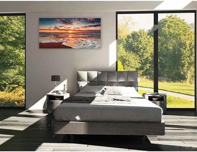 TutuBeer 1 Panel Picture of the Beach Ocean Pictures Blue Sea Beach at Sunrise Art Print on Canvas Sea Wall Decor Ocean Wall Art Seascape Canvas Stretched and Framed 20" x 40"