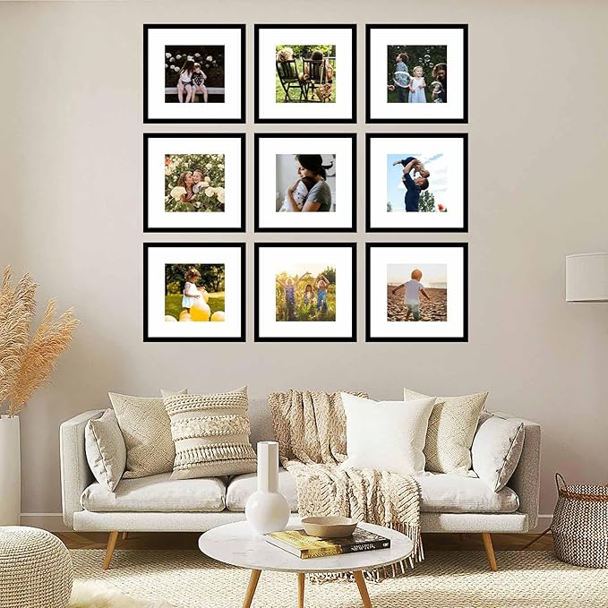 JCJMY 12 Pack 12x12 Picture Frame with 8x8 Mat, Display 8x8 with Mat or 12x12 Without Mat, 12 by 12 Frames Bulk Set of 12 Collage Gallery Wall Decor Photo Frames Set for Wall, Black