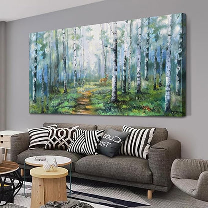 Enartly Birch Tree Wall Art for Living Room, Large Wall Decor Canvas Painting Green Forest Nature Picture Scenery Artwork Textured Framed for Bedroom Hallway Home Office Decoration 58"x29"