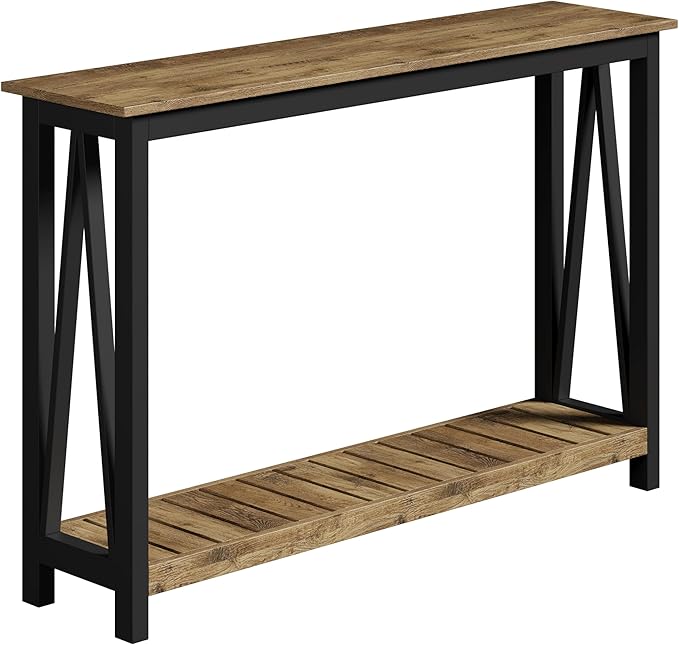 ChooChoo Farmhouse Console Table, Rustic Vintage Narrow Sofa Table for Entryway, Living Room, Hallway, 47 Rustic Oak & Black
