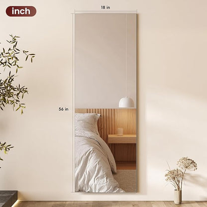 Kosmonia Full Length Mirror, 56"x18" Frameless Floor Mirror w/Distortion Free, HD Reflection, Standing or Leaning Full Body Mirror for Bedroom, Hanging Mounted for Living Room Cloakroom