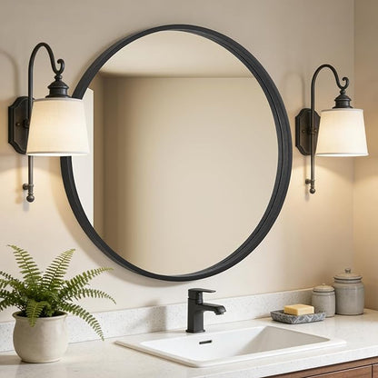 WallBeyond Round Wood Mirror, 32" Round Modern Decoration Large Circle Wall Mirror for Bathroom Living Room Bedroom Entryway, Black