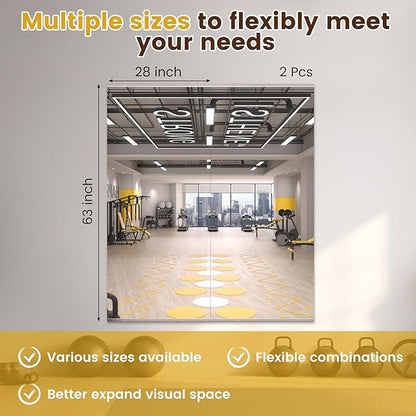 LOAAO Home Gym Mirror, 63"x28"-2 PCS Gym Mirrors for Wall, Frameless, Tempered Glass, Large Workout Mirrors for Home Gym, Dance Studio, Yoga Room, Garage Gym