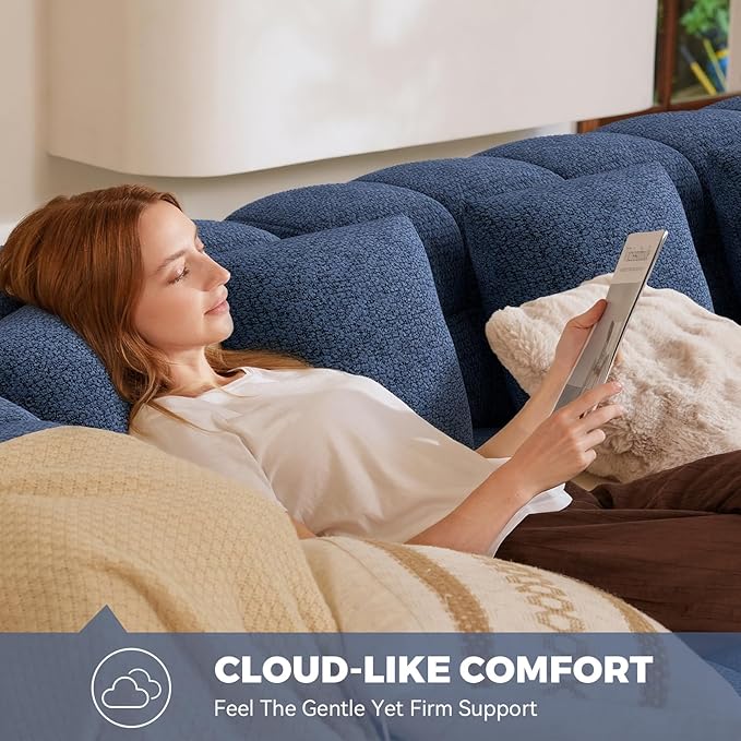 107" Modern Boneless Couch with L - Shaped Chaise, Comfy Chenille Modular Sectional Sofa with Tufted Design, Deep Seat Upholstered Sofa Bed, No - Assembly Sectional Couch, Blue
