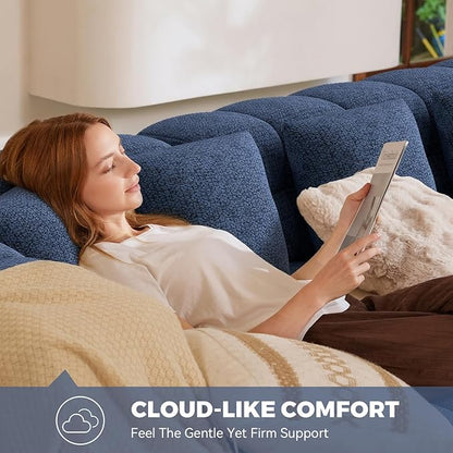 107" Modern Boneless Couch with L - Shaped Chaise, Comfy Chenille Modular Sectional Sofa with Tufted Design, Deep Seat Upholstered Sofa Bed, No - Assembly Sectional Couch, Blue