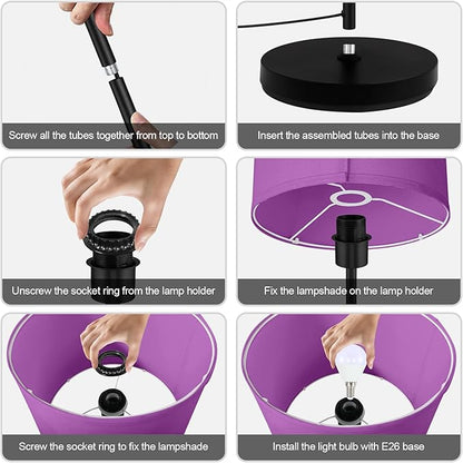 AUQUEE Floor Lamp, Standing Lamp, Modern Stand Up Lamps with Purple Lampshade, 59" Tall, Foot Switch, Simple Living Room Decor for Kids Room, Girls Room, Den, Office - Black(NO Bulb,E26 Base)