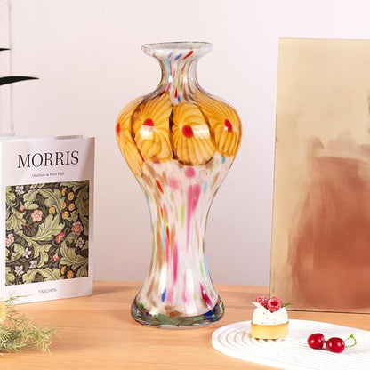 KAMMAK Colored Glass Vase, Beautiful Hand Blown Decorative Vase, Modern Art Vase for Flower Mantle Dining Table Centerpiece, Entryway Living Room Wedding Decoration, 8HPQSKQ024