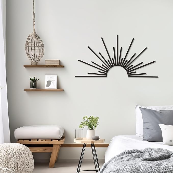 Bnesi Sun Metal Wall Art Sun Wall Decor Black Metal Decor for Living Room Bedroom Modern Home Decor Unique Housewarming Gift for Minimalist Boho Style Home Art Lovers (Black)