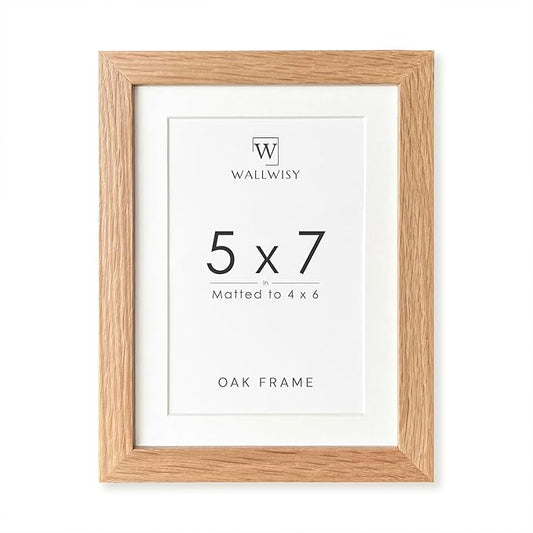 5x7 Picture Frame, Solid Oak Wood 5x7 Photo Frame with Mat to 4x6, 7x5 Picture Frames for Wall and Tabletop Display, Natural Oak 5 x 7 Frame, Set of 1