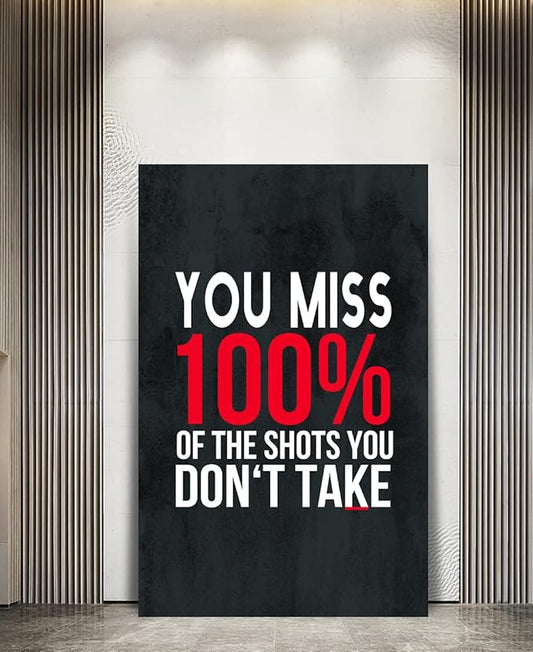 Michael Scott Framed Poster Wayne Gretzky Funny Print Art You Miss 100% Of The Shots You Don’t Take Easy Inspirational Canvas Giclee Office Artwork HD Print Modern Home Decor Easy to Hang-28"Wx44"H