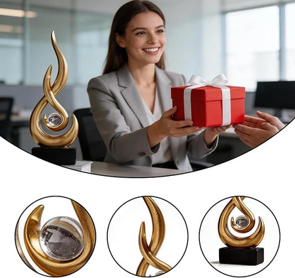 Abstract Golden Flame Art Deco Sculpture - Luxury Living Room Decor with Crystal Ball, Modern Resin Ornament for Home Office