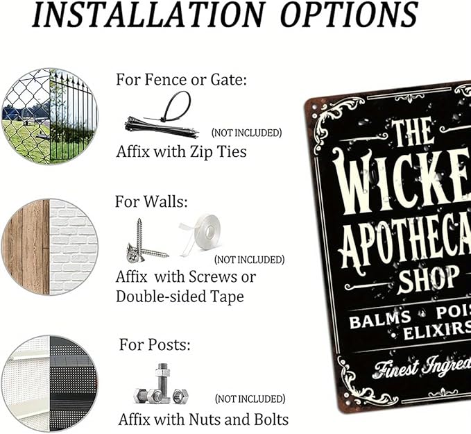 The Wicked Apothecary Shop Metal Tin Sign Halloween Wall Decor Vintage Rustic Style Wall Art for Home Kitchen Bathroom Office Decorative Signs Metal Poster 8x12 Inch