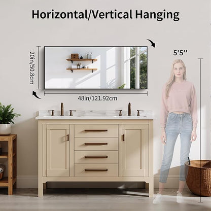 YIROMAN Bathroom Mirror 20"x48",Matte Black Bathroom Mirror for Over Sink with Aluminum Frame, Rectangular Vanity Mirror with Right Angles, Wall Mirror Hangs Horizontal or Vertical, Shatterproof