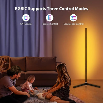 WISIMMALL RGB Corner Floor Lamp, Bluetooth APP and Remote Control Music Sync LED Modern Floor Lamp for Living Room, Light Timing, 398 Dimmable Modes, 64.5" RGB Color Changing Mood Lighting