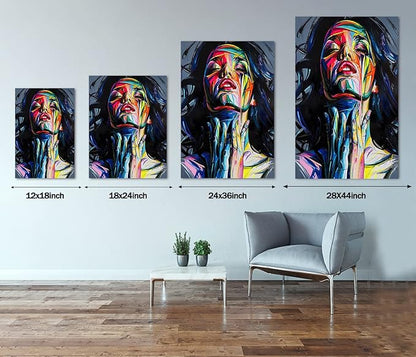 Pop Art Banksy Street Art Colorful Graffiti Print Picture Woman Graffiti Canvas Painting Wall Decor for Living Room Canvas Framed Wall Artwork Modern Home Decor Ready to Hang-28x44 Inch