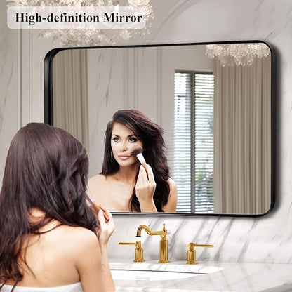 Fabuday Large Black Bathroom Mirror 40x30 Inch - Rectangular Framed Mirrors for Wall, Black Metal Mirror Wall Mounted for Bathroom, Farmhouse, Living Room, Hangs Vertically or Horizontally