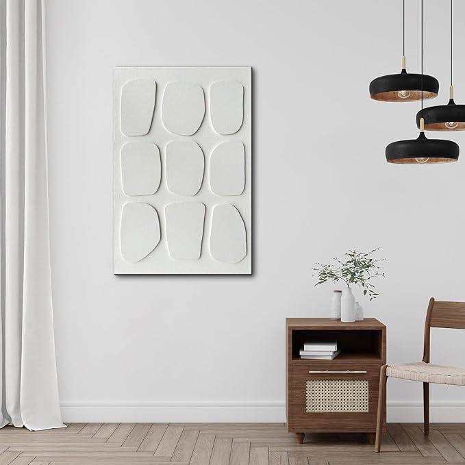 Creespi Hand Painted 3D Textured White Wall Art 24x36 inches,Modern Abstract Minimalist Art Canvas Painting for Home Wall Decor